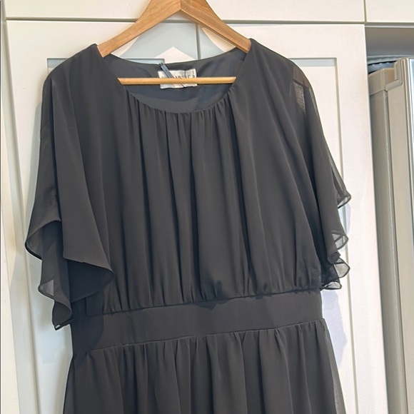 Hanna Nikole Chiffon Black Ruffle Sleeve A-Line Empire Waist Midi Dress Size 18W - Picture 6 of 16